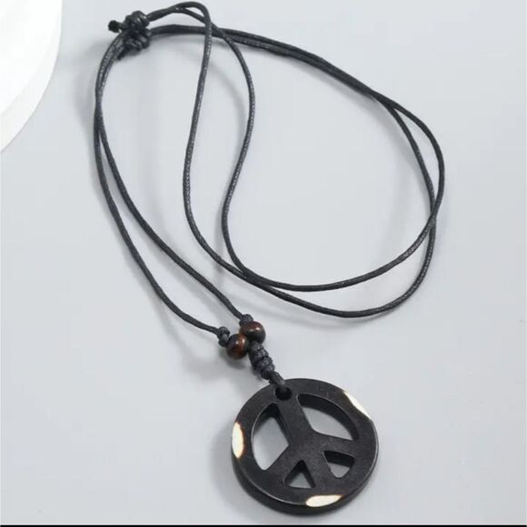 black peace sign necklace tranquility pendant adjustable sized necklace - Picture 1 of 4